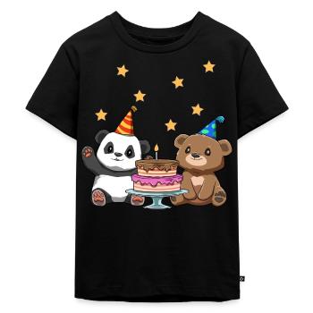 Kindergeburtstagsfeier - Niedlicher Panda und - Kinder Premium Bio T-Shirt - Schwarz - Vorne - Mikhail (115cm)