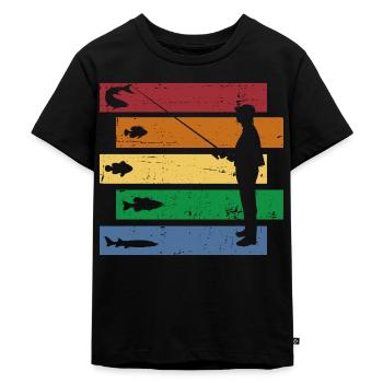 Vintage Retro Angler Fischen Angeln Angel Fischer - Kinder Premium Bio T-Shirt - Schwarz - Vorne - Mikhail (115cm)