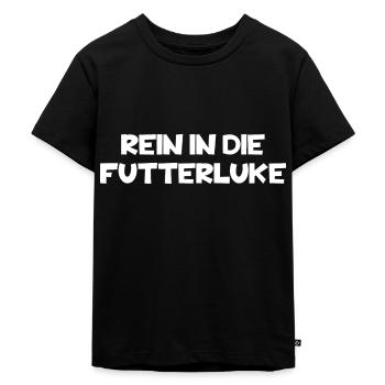 Rein in die Futterluke - Kinder Premium Bio T-Shirt - Schwarz - Vorne - Mikhail (115cm)