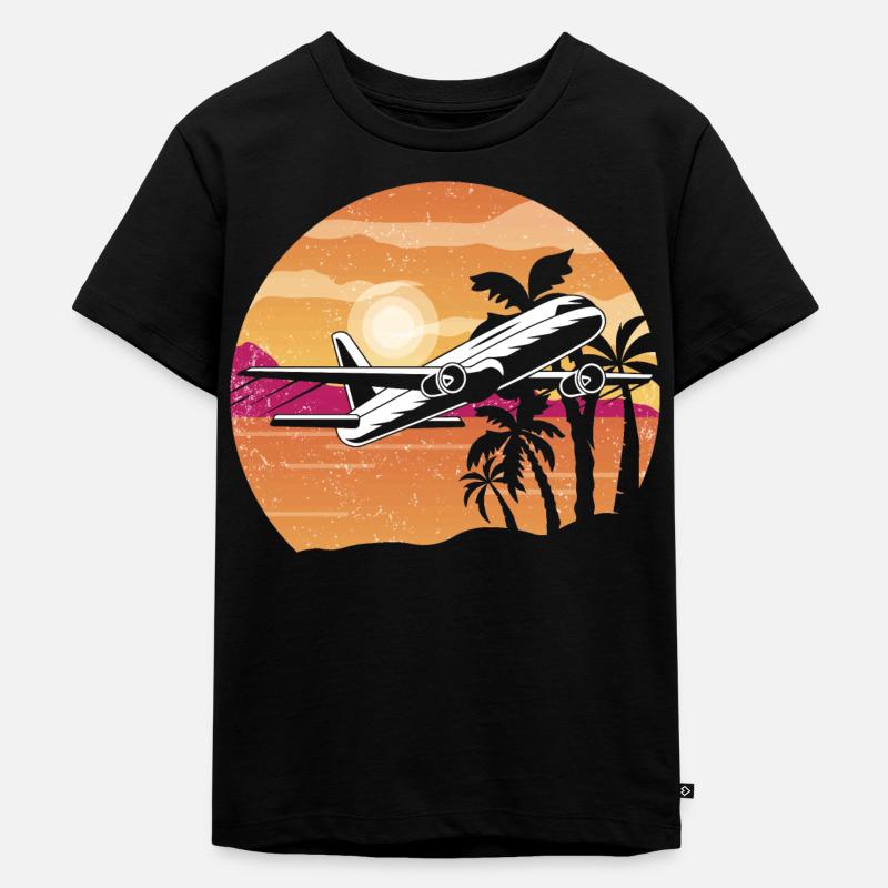 Airplane Retro - Kinder Premium Bio T-Shirt - Schwarz