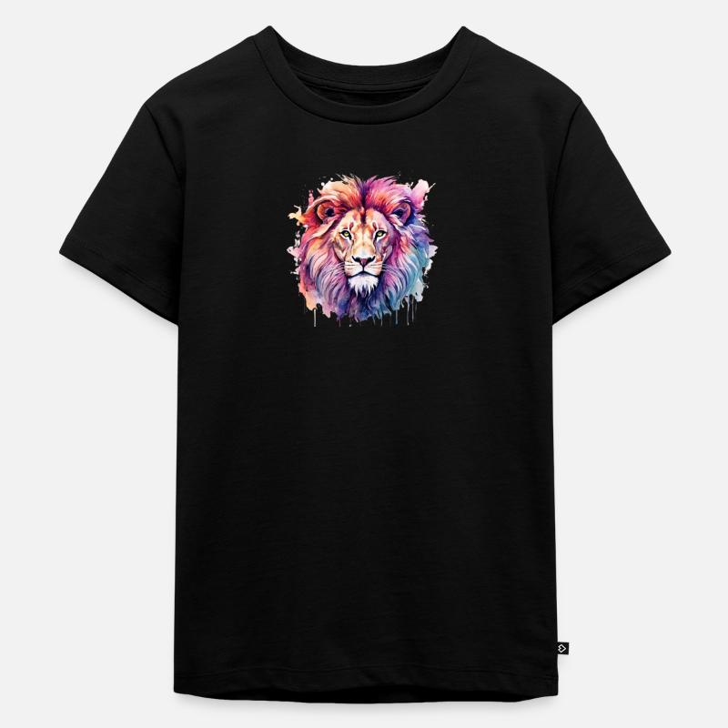 Löwe in Aquarell - Kinder Premium Bio T-Shirt - Schwarz