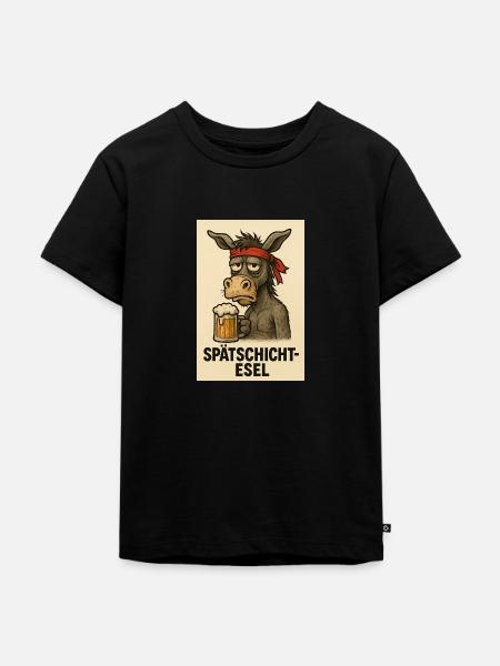 Spätschicht Esel - Kinder Premium Bio T-Shirt - Schwarz