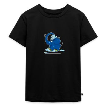 Der Elefant duscht mit Rüssel - Kinder Premium Bio T-Shirt - Schwarz - Vorne - Mikhail (115cm)