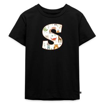 Buchstabe S, Monogramm, Tiermuster - Kinder Premium Bio T-Shirt - Schwarz - Vorne - Mikhail (115cm)