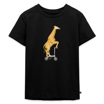 Giraffe on the folding bike - Kids Premium Organic T-Shirt - black - Front - Mikhail (115cm)