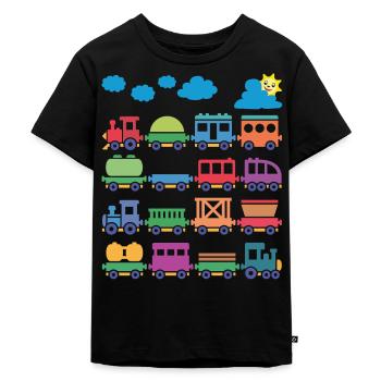 colorful locomotives colorful railways - Kids Premium Organic T-Shirt - black - Front - Mikhail (115cm)