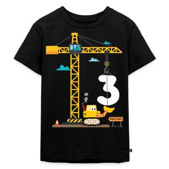 Kinder 3. Geburtstag Jungs mit Kran und Bagger, - Kinder Premium Bio T-Shirt - Schwarz - Vorne - Mikhail (115cm)