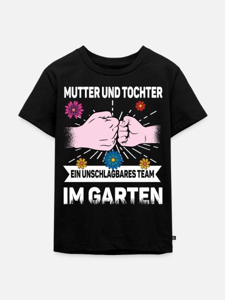 Mutter Tochter im Garten - Kinder Premium Bio T-Shirt - Schwarz