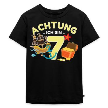 Piraten 7. Geburtstag Pirat 7 Jahre Geschenk - Kinder Premium Bio T-Shirt - Schwarz - Vorne - Mikhail (115cm)