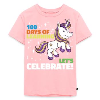 100 jours d’apprentissage Célébrons - T-shirt Premium bio Enfant - rose - Devant - AI Model Kid Female (0cm)