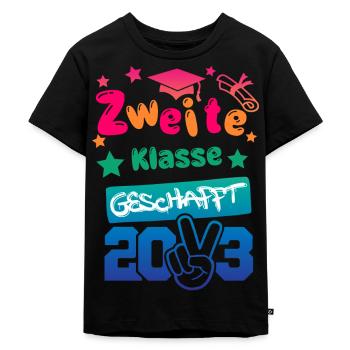 2. Klasse geschafft 2023 - Kinder Premium Bio T-Shirt - Schwarz - Vorne - Mikhail (115cm)