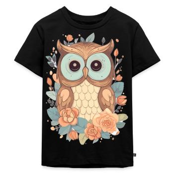 Eule - Kinder Premium Bio T-Shirt - Schwarz - Vorne - Mikhail (115cm)
