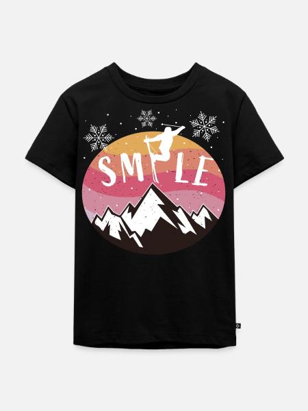 "Smile" Skifahren Berge Skiurlaub Ski - Kinder Premium Bio T-Shirt - Schwarz