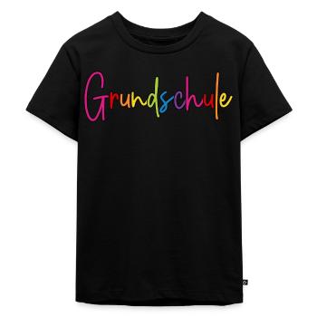 Grundschule Schrift bunt Regenbogen Farben - Kinder Premium Bio T-Shirt - Schwarz - Vorne - Mikhail (115cm)