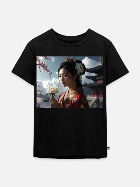 asiatin,geisha,japan,illustration - Kinder Premium Bio T-Shirt - Schwarz