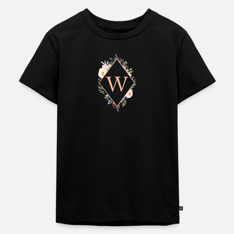 W monogramme, Floral, Boho - T-shirt Premium bio Enfant - noir