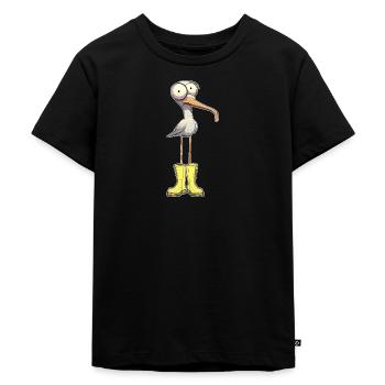 Funny seagull with rubber boots - Kids Premium Organic T-Shirt - black - Front - Mikhail (115cm)