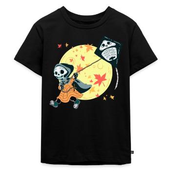 Kite flying - Halloween, autumn, skeleton - Kids Premium Organic T-Shirt - black - Front - Mikhail (115cm)