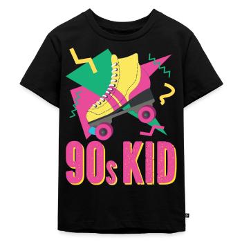 90er Retro mit Rollschuh - Kinder Premium Bio T-Shirt - Schwarz - Vorne - Mikhail (115cm)