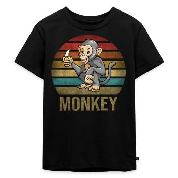 Monkey Eating Banana Dinner Retro Sunset - Kinder Premium Bio T-Shirt - Schwarz - Vorne - Mikhail (115cm)