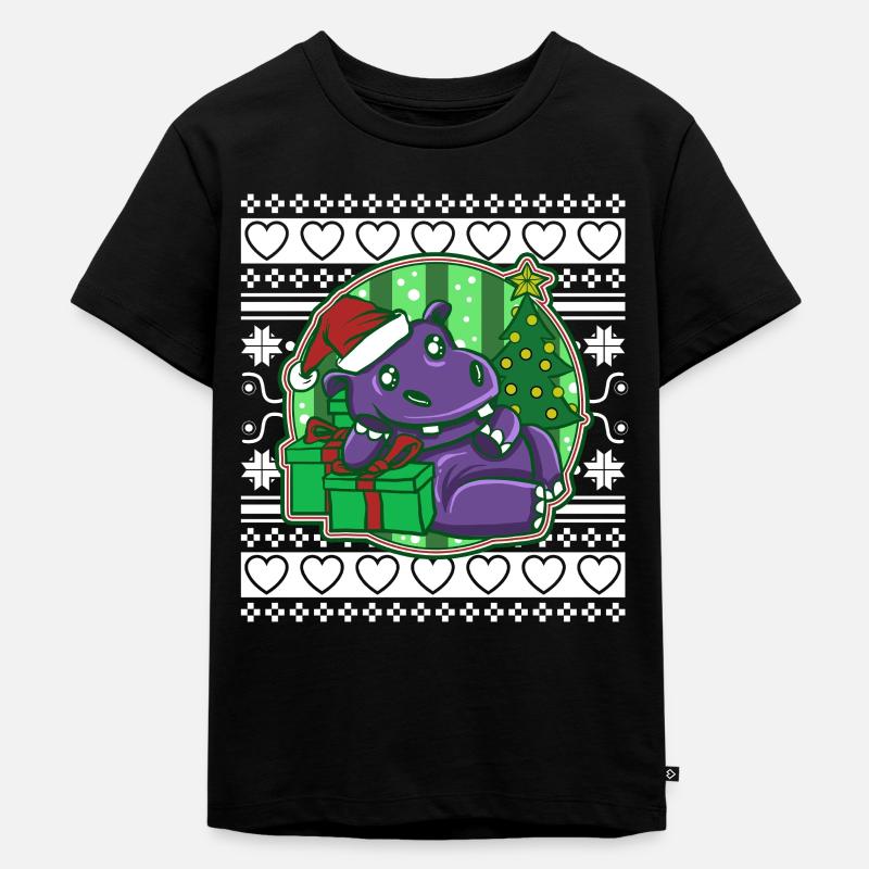 Moche pull de Noël Tshirt Noël Hippopotame - T-shirt Premium bio Enfant - noir