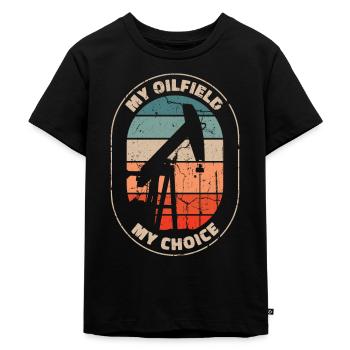 Ölfeld Bohrinsel Auswahl - Kinder Premium Bio T-Shirt - Schwarz - Vorne - Mikhail (115cm)