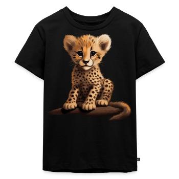 Bébé guépard Animaux chats sauvages Afrique - T-shirt Premium bio Enfant - noir - Devant - Mikhail (115cm)