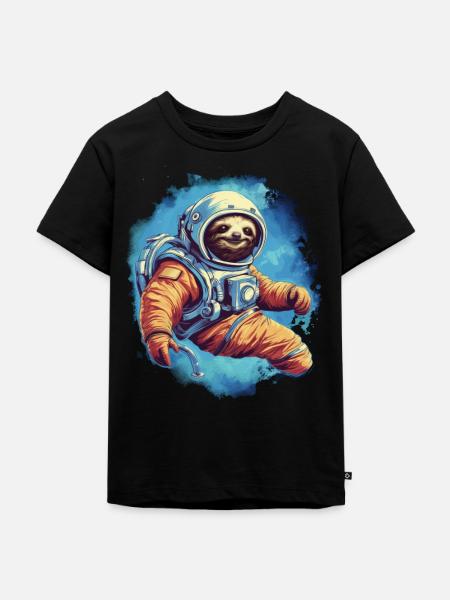 Faultier im All - Kinder Premium Bio T-Shirt - Schwarz
