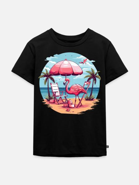 Flamingo am Strand - Kinder Premium Bio T-Shirt - Schwarz