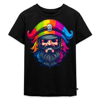 Evil pirate with colorful hat - Kids Premium Organic T-Shirt - black - Front - Mikhail (115cm)