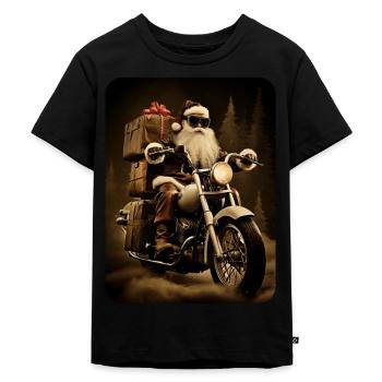 Biker Weihnachtsmann rollt für Weihnachten - Kinder Premium Bio T-Shirt - Schwarz - Vorne - Mikhail (115cm)
