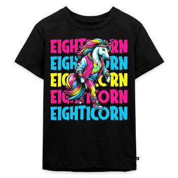 80s Achtziger Einhorn Eighticorn - Kinder Premium Bio T-Shirt - Schwarz - Vorne - Mikhail (115cm)