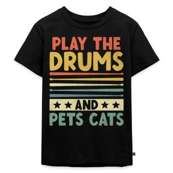 Spielen Sie Die Trommeln Und Haustiere Katzen Trommeln Trommeln Schlagzeuger - Kinder Premium Bio T-Shirt - Schwarz - Vorne - Mikhail (115cm)