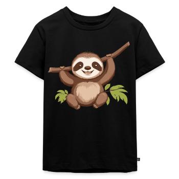 Niedliches Faultier, das an einem Baum hängt - Kinder Premium Bio T-Shirt - Schwarz - Vorne - Mikhail (115cm)