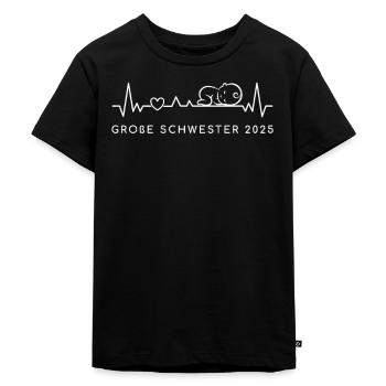 Große Schwester 2026 Herzschlag Schwangerschaft - Kinder Premium Bio T-Shirt - Schwarz - Vorne - Mikhail (115cm)
