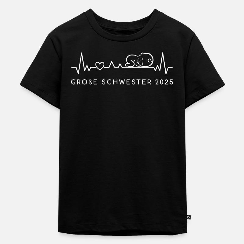 Große Schwester 2026 Herzschlag Schwangerschaft - Kinder Premium Bio T-Shirt - Schwarz