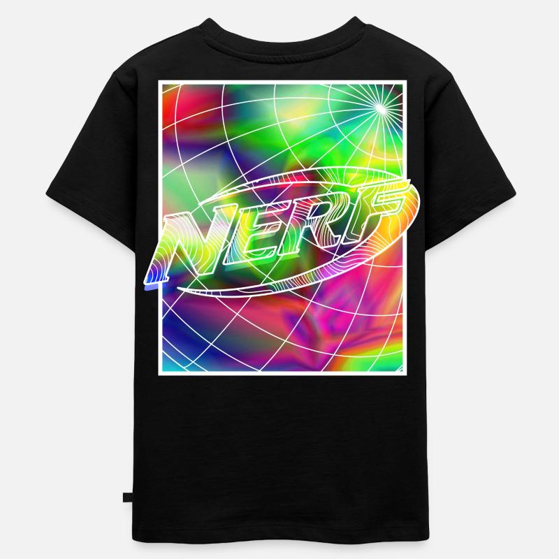 Nerf Regenbogen Quadrat Logo - Kinder Premium Bio T-Shirt - Schwarz