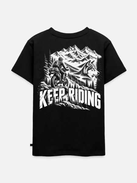 Weiterfahren – Motorrad-Bergabenteuer - Kinder Premium Bio T-Shirt - Schwarz