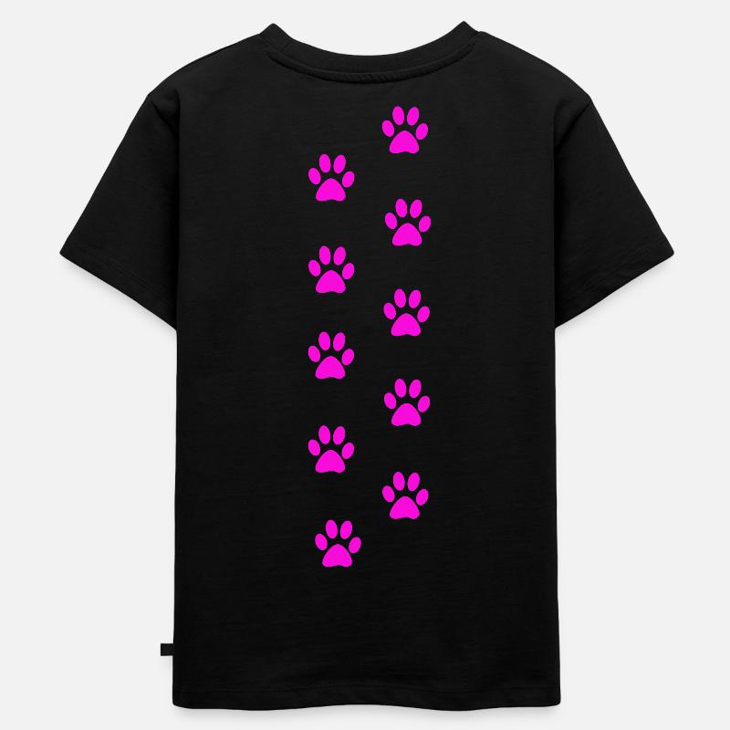 Pink Cat Paw Print Pattern - Kids Premium Organic T-Shirt - black