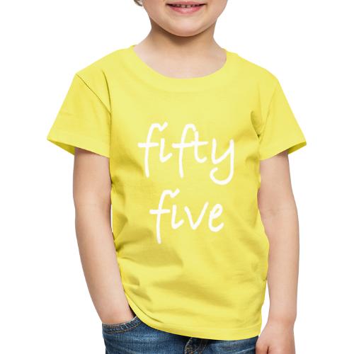 Fiftyfive -teksti valkoisena kahdessa rivissä - Lasten premium t-paita