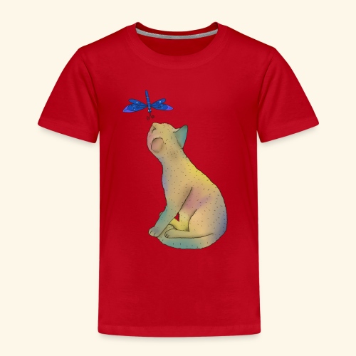Katze mit blauer Libelle.png - Kinder Premium T-Shirt