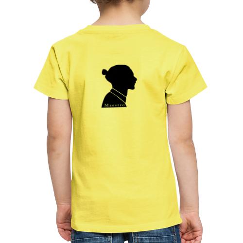 Maestro zwart, rugzijde, naam voorop klein - Kinderen Premium T-shirt