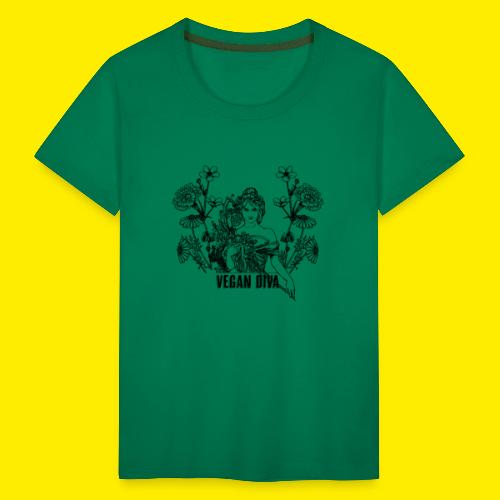 Vegan Diva - lady with flowers - Kinderen Premium T-shirt