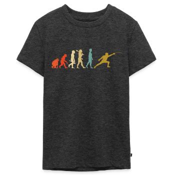 Evolutions-Mann, der Sport-Fechter-Geschenk-Degen einzäunt - Teenager Premium Bio T-Shirt - Anthrazit meliert - Vorne - AI Model Teenager Male light (155cm)