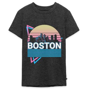 Boston City Skyline Cityscape Rétro - T-shirt Premium bio Ado - anthracite chiné - Devant - AI Model Teenager Male light (155cm)