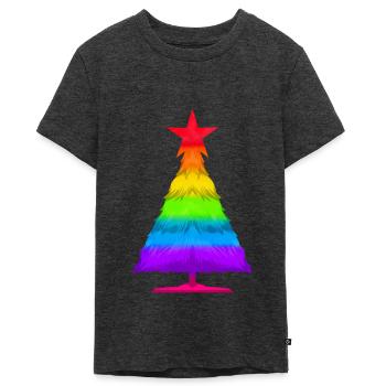 Colorful LGBTQ Fir Spruce Christmas Tree - Teenager Premium Organic T-Shirt - heather anthracite - Front - AI Model Teenager Male light (155cm)