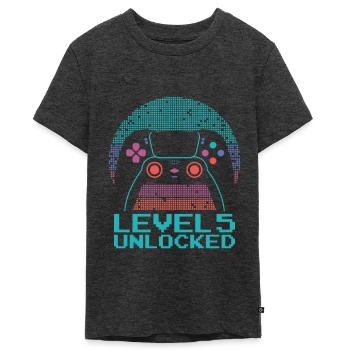 Gamer Gaming Level 5 Unlocked - Teenager Premium Organic T-Shirt - heather anthracite - Front - AI Model Teenager Male light (155cm)