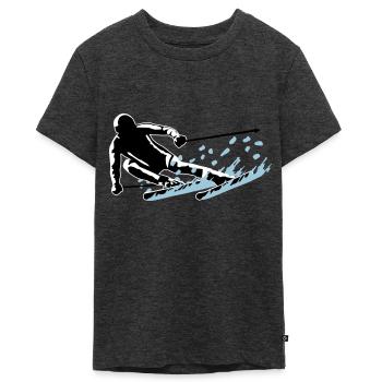 Skifahren - flotter Skifahrer und Schnee - Teenager Premium Bio T-Shirt - Anthrazit meliert - Vorne - AI Model Teenager Male light (155cm)