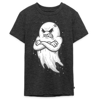 Halloween Geist mit verschränkten Armen - Teenager Premium Bio T-Shirt - Anthrazit meliert - Vorne - AI Model Teenager Male light (155cm)