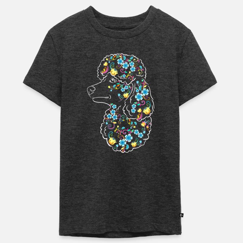 Caniche à fleurs - T-shirt Premium bio Ado - anthracite chiné